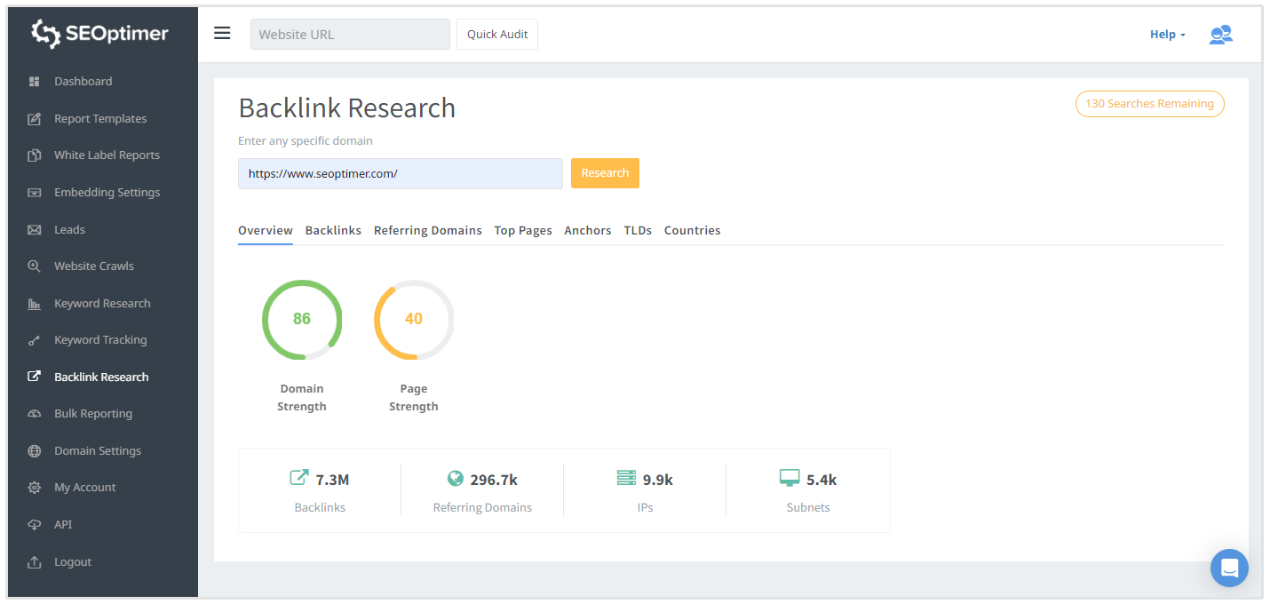 Captura de pantalla de la herramienta de investigación de [backlinks]